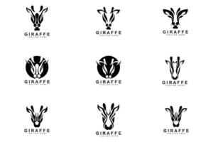 création de logo de girafe, silhouette vectorielle de tête de girafe, animal à col haut, zoo, illustration de tatouage, marque de produit vecteur
