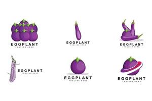 création de logo d'aubergine, illustration de légumes vecteur de plantation de légumes violets, modèle d'icône de marque de produit