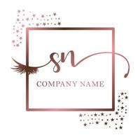 initiale logo sn écriture femmes cil maquillage cosmétique mariage moderne prime vecteur