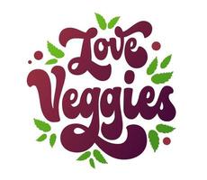 main tiré d'inspiration rétro Années 70 sensationnel scénario caractères conception élément - l'amour légumes. isolé vecteur typographie logo. parfait pour en bonne santé mode de vie marque, éco et biologique nourriture projets