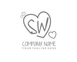 initiale sw avec cœur l'amour logo modèle vecteur