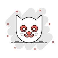 icône de tête de chat dans le style comique. illustration vectorielle de dessin animé mignon pour animaux de compagnie sur fond blanc isolé. concept d'entreprise d'effet d'éclaboussure d'animal. vecteur