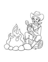 cow-boy feu de camp isolé coloration page pour des gamins vecteur