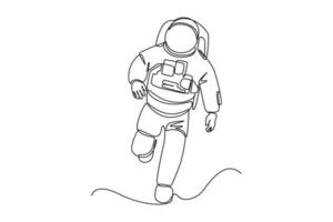 continu un ligne dessin astronaute en marchant dans espace. extérieur espace concept. Célibataire ligne dessiner conception vecteur graphique illustration.