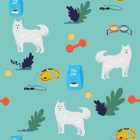 samoyède chien sans couture modèle. mignonne pastel vecteur illustration isolé sur blanche. Créatif des gamins texture pour imprimer, textile, fond d'écran, vêtements, tissu, emballage papier, vêtements.