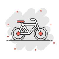 icône de signe de vélo dans le style comique. illustration de dessin animé de vecteur de vélo sur fond blanc isolé. effet d'éclaboussure de concept d'entreprise de cyclisme.