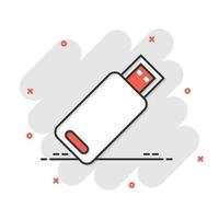 icône de lecteur usb dans le style comique. illustration de dessin animé de vecteur de disque flash sur fond blanc isolé. concept d'entreprise d'effet d'éclaboussure de mémoire numérique.