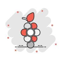 icône de signe de fruits de raisin dans le style comique. illustration de dessin animé de vecteur de vigne sur fond blanc isolé. effet d'éclaboussure du concept d'entreprise de raisins de cuve.