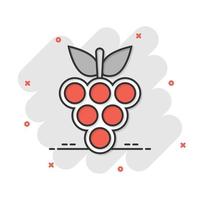 icône de signe de fruits de raisin dans le style comique. illustration de dessin animé de vecteur de vigne sur fond blanc isolé. effet d'éclaboussure du concept d'entreprise de raisins de cuve.
