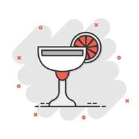 icône de cocktail d'alcool dans le style comique. boire une illustration de dessin animé de vecteur de verre sur fond blanc isolé. effet splash de concept d'entreprise liquide martini.