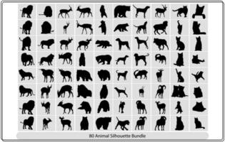 collection de silhouettes d'animaux sur fond blanc vecteur