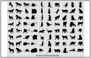 collection de silhouettes d'animaux sur fond blanc vecteur