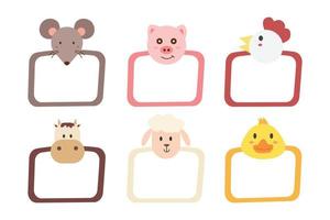 décoratif tête animal vecteur modèle cadres. 6 cadres animal visage rat, cochon, poulet, vache, mouton et canard