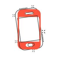 téléphone intelligent icône dans bande dessinée style. téléphone combiné vecteur dessin animé illustration pictogramme éclaboussure effet.