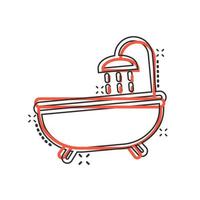 une baignoire douche icône dans bande dessinée style. salle de bains hygiène vecteur dessin animé illustration pictogramme éclaboussure effet.