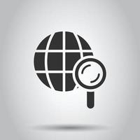 icône de recherche de globe dans un style plat. illustration vectorielle de navigation réseau sur fond blanc isolé. concept d'entreprise de loupe de géographie mondiale. vecteur