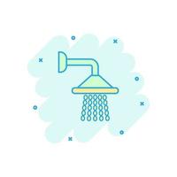 icône de signe de douche dans le style comique. illustration de dessin animé de vecteur de dispositif d'eau de salle de bain sur fond blanc isolé. laver l'effet d'éclaboussure du concept d'entreprise.