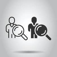 icône de poste vacant de recherche dans un style plat. illustration vectorielle de loupe carrière sur fond blanc isolé. trouver le concept d'entreprise d'employeur de personnes. vecteur