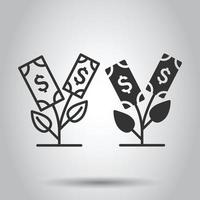 icône de profit de croissance dans un style plat. fleur avec illustration vectorielle argent sur fond blanc isolé. augmenter le concept d'entreprise. vecteur