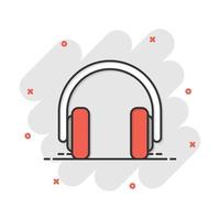 icône de casque casque dans le style comique. pictogramme d'illustration de dessin animé de vecteur de casque. effet d'éclaboussure de concept d'entreprise de gadget audio.