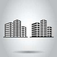 icône de bâtiment dans un style plat. ville gratte-ciel appartement illustration vectorielle sur fond blanc isolé. concept d'entreprise de la tour de la ville. vecteur
