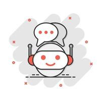 icône de chatbot robot mignon dans le style comique. pictogramme d'illustration de dessin animé de vecteur d'opérateur de bot. effet d'éclaboussure de concept d'entreprise de personnage de chatbot intelligent.