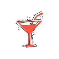 icône de cocktail d'alcool dans le style comique. boire une illustration de dessin animé de vecteur de verre sur fond blanc isolé. effet splash de concept d'entreprise liquide martini.