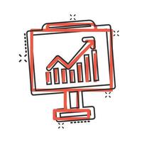 icône de diagramme de croissance dans le style comique. illustration vectorielle de dessin animé graphique financier sur fond blanc isolé. flèche vers le haut du concept d'entreprise effet splash. vecteur