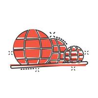 icône de la planète terre dans le style comique. illustration de vecteur de dessin animé géographique globe sur fond blanc isolé. concept d'entreprise d'effet d'éclaboussure de communication globale.