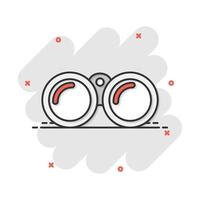 icône binoculaire de dessin animé de vecteur dans le style comique. les jumelles explorent le pictogramme d'illustration de signe. concept d'effet d'éclaboussure d'entreprise binoculaire.