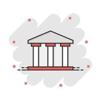 icône de bâtiment de banque dans le style comique. pictogramme d'illustration de dessin animé de vecteur d'architecture gouvernementale. effet d'éclaboussure du concept d'entreprise extérieur du musée.