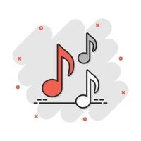 icône de note de musique de dessin animé de vecteur dans le style comique. pictogramme d'illustration de concept de média sonore. concept d'effet d'éclaboussure d'entreprise de note audio.