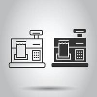 icône de caisse enregistreuse dans un style plat. vérifier l'illustration vectorielle de la machine sur fond blanc isolé. concept d'entreprise de paiement. vecteur
