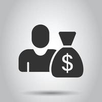personnes avec icône de sac d'argent dans un style plat. illustration vectorielle de sac homme d'affaires sur fond blanc isolé. concept d'entreprise bancaire. vecteur