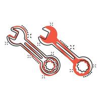 icône de clé dans le style comique. illustration de vecteur de dessin animé clé clé sur fond blanc isolé. concept d'entreprise d'effet d'éclaboussure d'équipement de réparation.