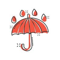 icône de parapluie dans le style comique. illustration de vecteur de dessin animé de parasol sur fond blanc isolé. concept d'entreprise d'effet d'éclaboussure de canopée.