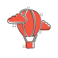 icône de ballon à air dans le style comique. illustration de vecteur de dessin animé d'aérostat sur fond blanc isolé. concept d'entreprise d'effet d'éclaboussure de transport volant.