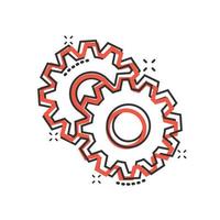 icône de vecteur d'engrenage dans le style comique. illustration de dessin animé de roue dentée sur fond blanc isolé. concept d'entreprise d'effet d'éclaboussure de roue dentée de roue dentée.