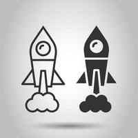 icône de fusée dans un style plat. illustration vectorielle de lancement de vaisseau spatial sur fond blanc isolé. concept d'entreprise spoutnik. vecteur
