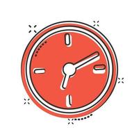 icône de l'horloge dans le style comique. regarder l'illustration vectorielle de dessin animé sur fond blanc isolé. concept d'entreprise d'effet d'éclaboussure de minuterie. vecteur