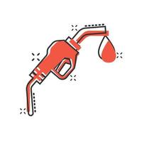 icône de la pompe à carburant dans le style comique. illustration vectorielle de signe de dessin animé de station-service sur fond blanc isolé. concept d'entreprise d'effet d'éclaboussure d'essence. vecteur