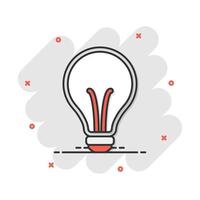 icône d'ampoule halogène de dessin animé de vecteur dans le style comique. pictogramme d'illustration de signe d'ampoule. concept d'effet d'éclaboussure d'entreprise idée.