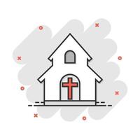 icône de sanctuaire d'église de dessin animé de vecteur dans le style comique. pictogramme d'illustration de signe de chapelle. concept d'effet d'éclaboussure d'affaires d'église.