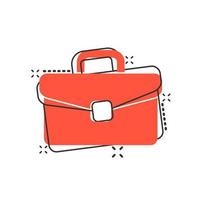 icône de signe de porte-documents dans le style comique. illustration de dessin animé de vecteur de valise sur fond blanc isolé. effet d'éclaboussure du concept d'entreprise de bagages.