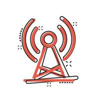 icône de tour d'antenne dans le style comique. illustration de vecteur de dessin animé de diffusion sur fond blanc isolé. concept d'entreprise d'effet d'éclaboussure wifi.