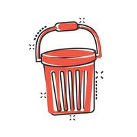 icône de seau dans le style comique. illustration de vecteur de dessin animé de pot à ordures sur fond blanc isolé. concept d'entreprise effet éclaboussure de seau.