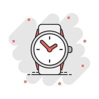 icône de montre de dessin animé de vecteur dans le style comique. pictogramme d'illustration de signe d'horloge. concept d'effet d'éclaboussure d'affaires de minuterie.