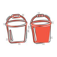 icône de seau dans le style comique. illustration de vecteur de dessin animé de pot à ordures sur fond blanc isolé. concept d'entreprise effet éclaboussure de seau.