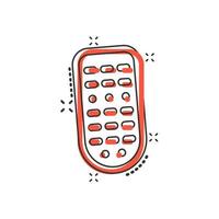 icône de la télécommande dans le style comique. illustration de dessin animé de vecteur de contrôleur infrarouge sur fond blanc isolé. clavier tv effet splash concept d'entreprise.