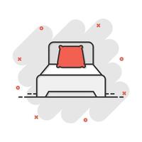 icône de lit dans le style comique. pictogramme d'illustration de dessin animé de vecteur de chambre à coucher de sommeil. Détendez-vous l'effet d'éclaboussure du concept d'entreprise de canapé.